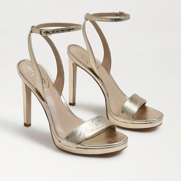 Sam Edelman Women's 7M Gold Leather Jade Ankle Strap Heels Sandals Party LB13-7 - Picture 1 of 8